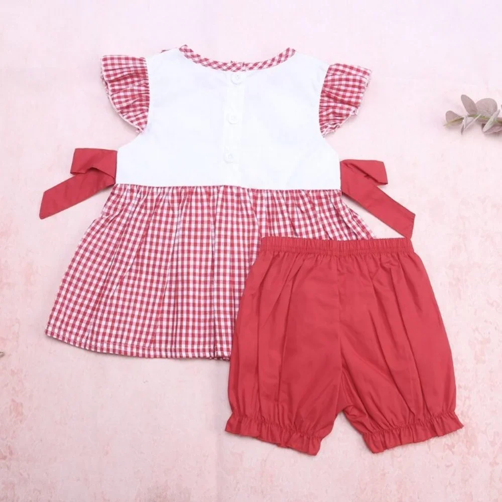 Boutique Anchor Nautical Girls Red Gingham Tunic Shorts Outfit 4th of July